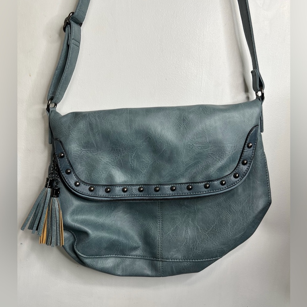 Unbranded Blue Faux Leather Foldover Saddle Bag